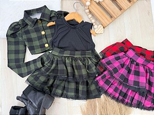 Conjunto Maira Xadrez Inverno 3 Peças Infantil body