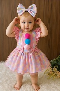 Jardineira Circus Rosa com Tule +Laço