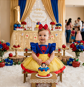 Jardineira Branca de Neve com Tule cetim+ Laço