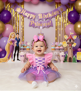 Romper com Tule Rapunzel+Laço