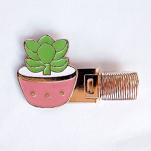 Clipe Porta Caneta de Metal com Mola Cactus Suculenta Rosa
