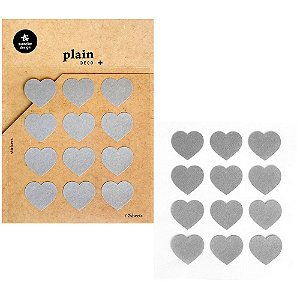 Adesivo Divertido Papel - 2 Cartelas Plain Deco + n.40 Corações Cinzas
