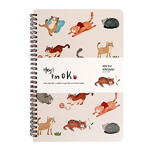 Caderno Espiral Pautado B5 Hey! I'm Ok Gatos Creme