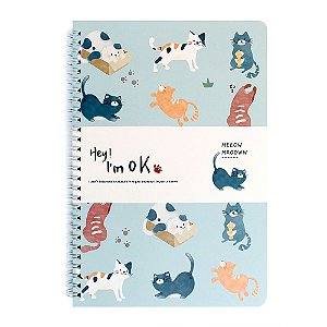 Caderno Espiral Pautado B5 Hey! I'm Ok Gatos Azul