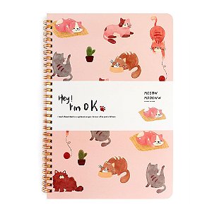 Caderno Espiral Pautado B5 Hey! I'm Ok Gatos Rosa