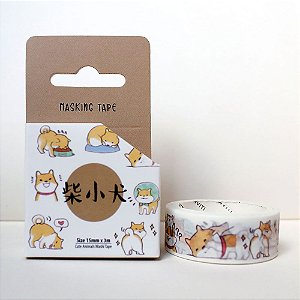 Fita Decorativa Washi Tape - Animais Cachorro Shiba Inu Marrom