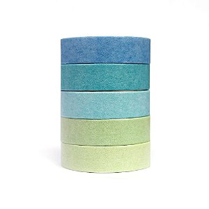 Kit de 5 Washi Tapes Tons Pastel Macaron Color Tape Azul Verde