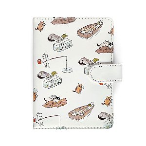 Caderno Brochura Com Folhas Ilustradas e Fecho Com Botão Gatinhos Branco Pequeno
