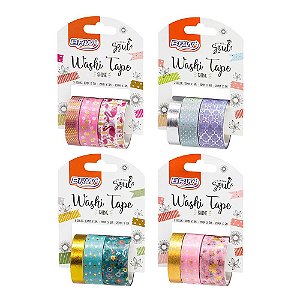 Washi tape Fita Decorativa Shine Kit de 3 Rolos BRW