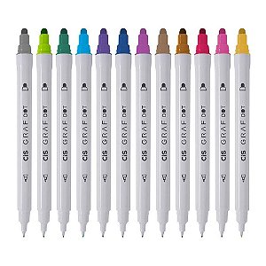 Marcador Artístico 2 pontas Dot e Ponta Fina 0.5 Graf Dot CiS Kit com 12 Cores