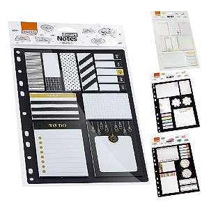 Cartela de Bloco Autoadesivos Para Fichário Smart Notes Multiples Black | Flor-Poá | Geométrico | Enjoy | BRW