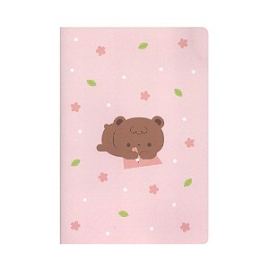 Caderno Brochura Pautado Ursinho Rabiscando Flores de Sakura Rosa