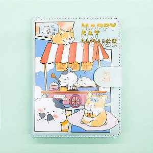 Caderno Brochura Com Folhas Ilustradas e Fecho Magnético Soft Touch Cachorro Verde