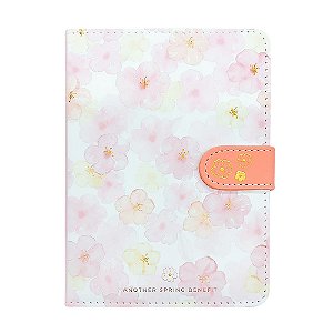 Caderno Brochura Com Folhas Ilustradas e Fecho Magnético Soft Touch Flores Rosa
