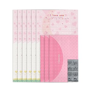 Kit Com 6 Papéis de Carta + 3 Envelopes + Adesivos Rosa