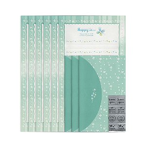 Kit Com 6 Papéis de Carta + 3 Envelopes + Adesivos Verde