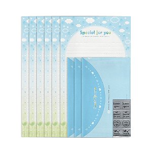 Kit Com 6 Papéis de Carta + 3 Envelopes + Adesivos Azul