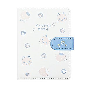 Caderno Brochura Com Folhas Ilustradas e Fecho Magnético Soft Touch Gatinhos Pretty Baby Branco Pequeno