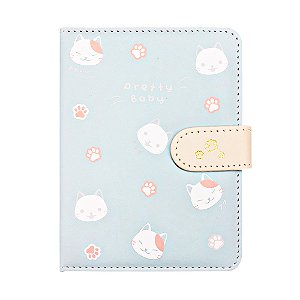 Caderno Brochura Com Folhas Ilustradas e Fecho Magnético Soft Touch Gatinhos Pretty Baby Azul Pequeno
