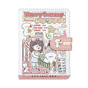 Caderno Brochura Com Folhas Ilustradas e Fecho Magnético Soft Touch Berry Bunny Salmão Pequeno