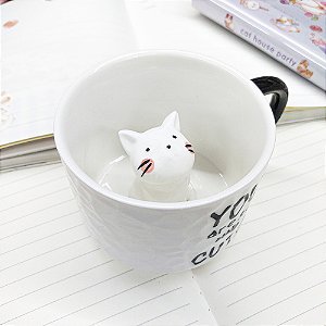 Caneca de Cerâmica Com Gato Dentro Rosa