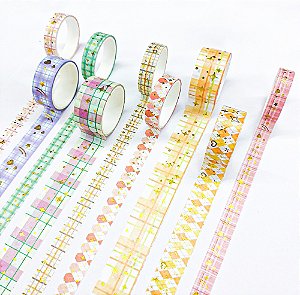 Kit de 5 Washi Tapes Estampa Xadrez