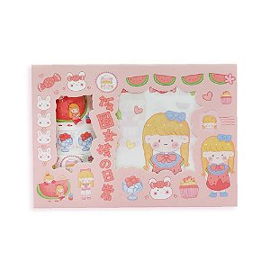 Kit de 4 Cartelas de Adesivos + 4 Washi Tapes Meninas Rosa