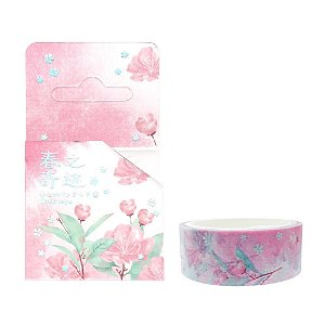 Fita Decorativa Washi Tape Flores Rosa