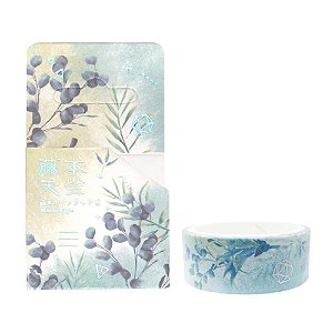 Fita Decorativa Washi Tape Flores Azul