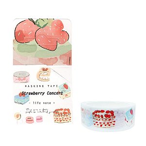 Fita Decorativa Washi Tape Strawberry Concert Bolos