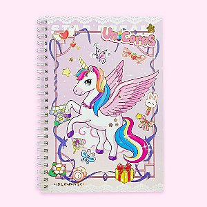Caderno Espiral Pautado A5 Unicorns Arco-íris