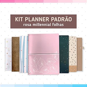 Kit Planner Padrão Rosa Millennial Folhas