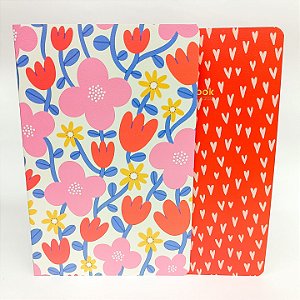 Caderno Brochura Sem Pauta A5 Corações e Flores