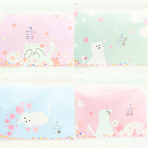 Pasta Zip Bag A4 Chery Blossoms and Cats