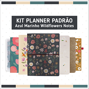 Kit Planner Padrão Azul Marinho Wildflowers Notes