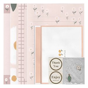 Kit Com 4 Papéis de Carta + 2 Envelopes + Acessórios Rosa Margarida