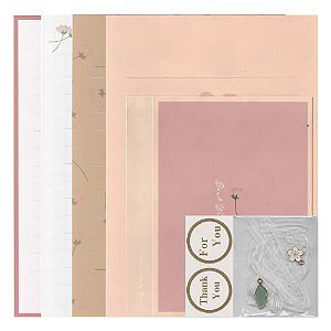 Kit Com 4 Papéis de Carta + 2 Envelopes + Acessórios Pêssego Rosa