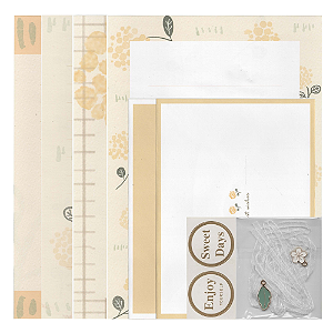 Kit Com 4 Papéis de Carta + 2 Envelopes + Acessórios Amarelo Craspedia
