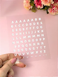 Cartela de Adesivo DTF UV Alfabeto Branco G - Lilipop