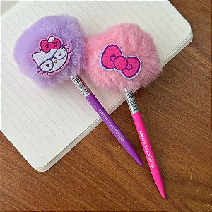Caneta Esferográfica 1.0mm com Pompom Hello Kitty e Lacinho Leonora