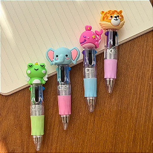 Mini Caneta Esferográfica 4 Cores 0.7mm Animais Fun Cis