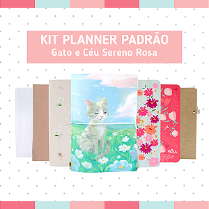 Kit Planner Padrão Gato e Céu Sereno Rosa