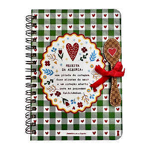 Caderno de Receitas Espiral Pautado Receita da Alegria com Capa de Madeira