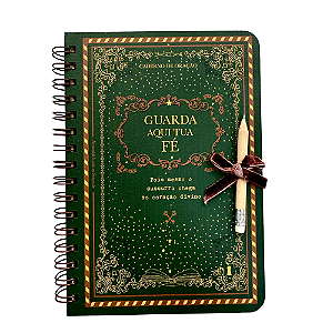 Caderno de Oração Espiral Pautado Guarda Aqui Tua Fé com Capa de Madeira