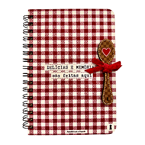 Caderno de Receitas Espiral Pautado Delícias e Memórias com Capa de Madeira
