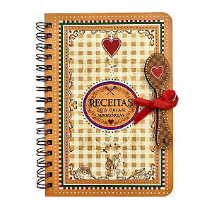 Caderno de Receitas Espiral Pautado Receitas que Cria Memórias com Capa de Madeira