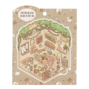 Adesivo Decorativo com Cenário Montável - Café Fofo