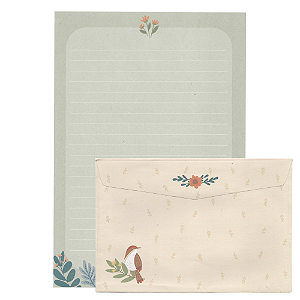 Kit Com 4 Papéis de Carta + 4 Envelopes Passarinhos - Cartões Gigantes