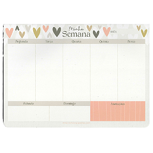Bloco Planner Semanal Permanente Minha Semana Corações