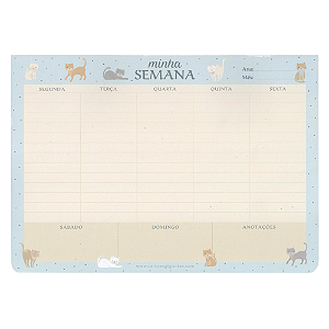 Bloco Planner Semanal Permanente Minha Semana Gatos